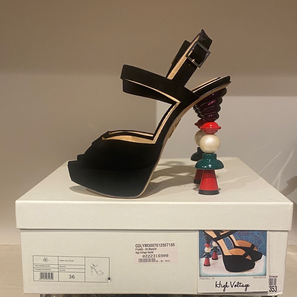 Charlotte Olympia Black Heels with Multicolor Beaded Heel